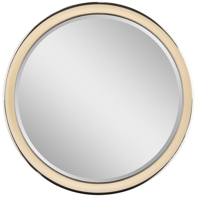 Thomas O'Brien for Visual Comfort Signature Tricia 24" Illuminated Round Mirror in Matte White and Polished Nickel For Sale