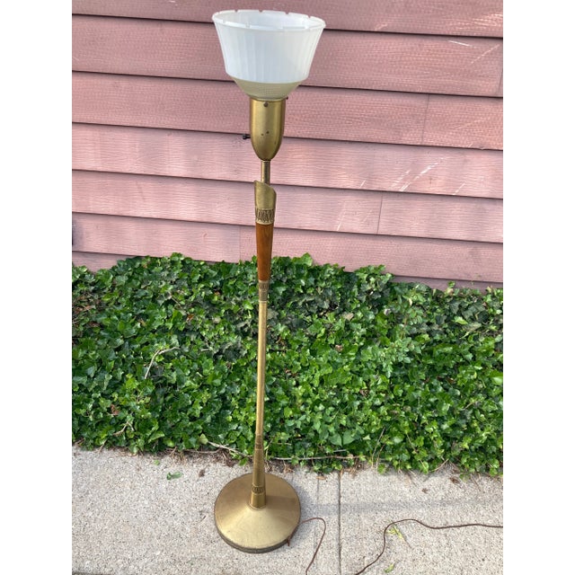 Mid Century Modern Brass and Walnut Floor Lamp For Sale - Image 10 of 11