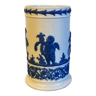 Antique Early 19th Century Wedgwood Smear Glaze Jasperware Spill Vase Decorated With Cherubs Emblematic of the Four Seasons For Sale