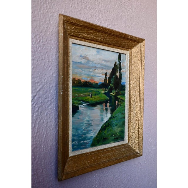 Ph. Frank, River Landscape at Dusk, 1950s, Oil on Canvas, Framed For Sale - Image 4 of 8