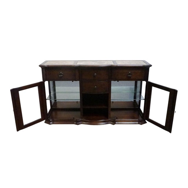 Early 21st Century American Signature Cherry Contemporary Traditional 66" Display Console / Media Cabinet W. Paneled Granite Top 8155-320 For Sale - Image 5 of 15