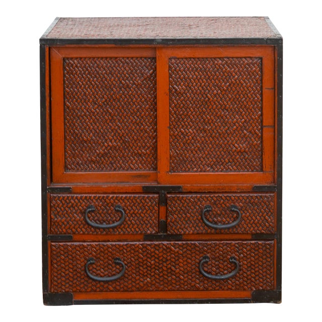 Mid-Century Japanese Faux Bamboo Tansu Chest For Sale
