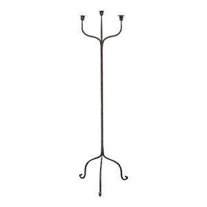 Antique Three Light Wrought Iron Floor Candle Stand