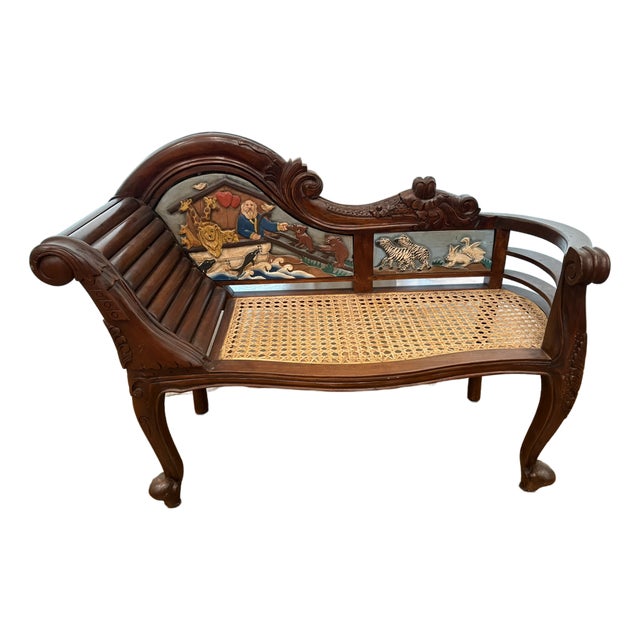1980s Settee With Noah's Ark Hand-Carved Theme For Sale