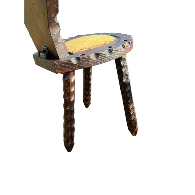 Set of Spanish Tripod Birthing Chair and Ottoman with Goatskin, 1960s For Sale - Image 9 of 12
