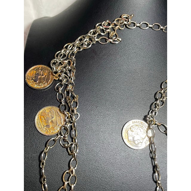1960s Coin Charm Necklace Republique Francaise Alexander the Great French Replica Dangling Coin Chain Mail. MCM Jewelry For Sale - Image 5 of 6