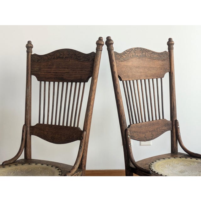 Wood Antique Pressed Back Spindle Chairs - A Pair For Sale - Image 7 of 11