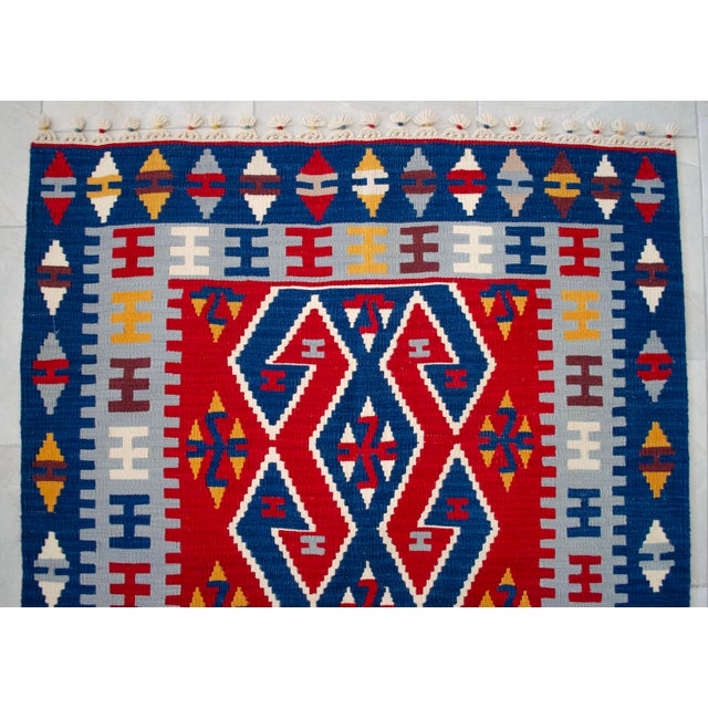 Hand Woven Turkish Rug Colorful Oushak Kilim High Quality Flat Weave Wool Rug - 3′10″ × 5′10″ For Sale - Image 10 of 14