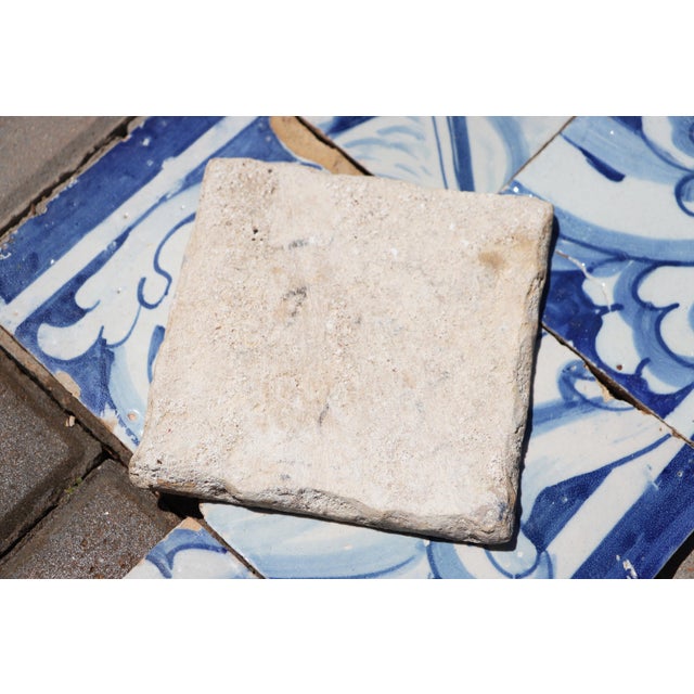 Blue Antique 18th Century Portuguese Blue & White Tiles Featuring Ornamental Acanthus Curves Set of 6 For Sale - Image 8 of 8