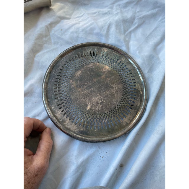 Metal Mid 20th Century Gorham Newport Silver Plate 8" Round Footed Reticulated Trivet For Sale - Image 7 of 10