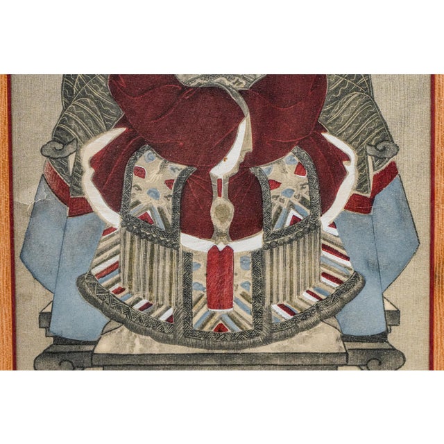 Wonderful Antique 19th Century Chinese Ancestral Portrait Miniature Hand-Painted Wood Frame and Matte Asian Home Wall Decor For Sale In New York - Image 6 of 14