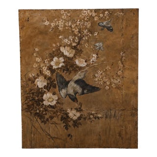 20th Century Vietnamese Metal-on-Wood Blue Bird Panel For Sale