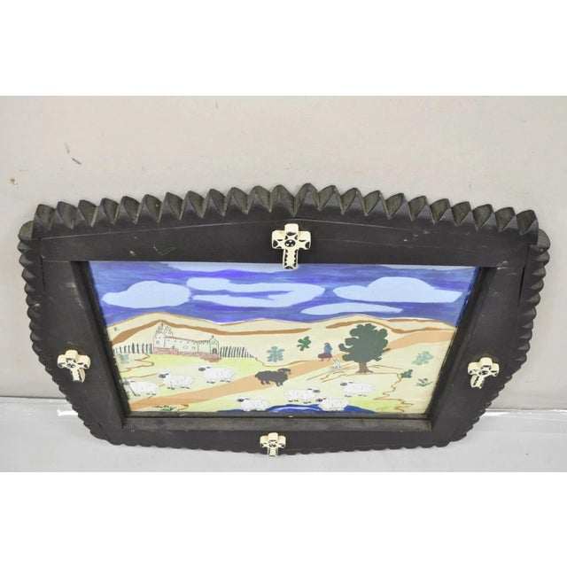 Bill & Geraldine Nelson “Old Southwest” Black Sheep Painting Carved Wood Frame For Sale - Image 10 of 11