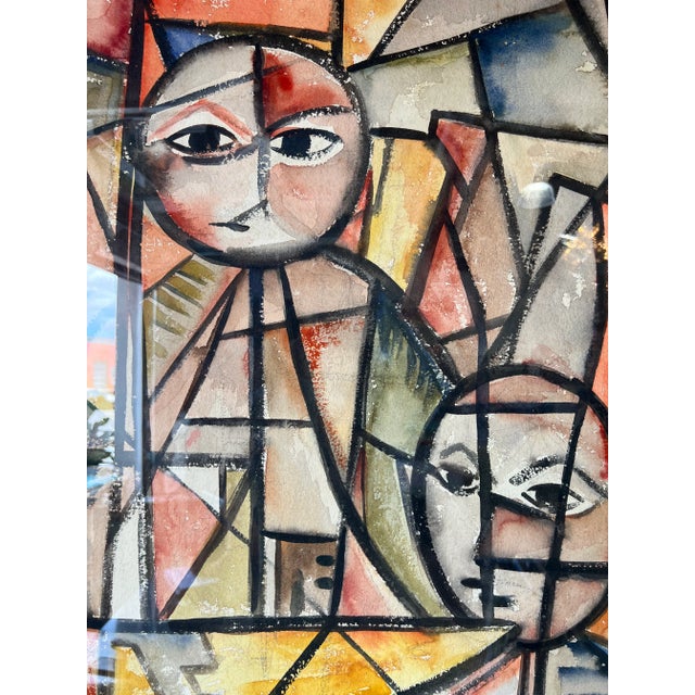 Mid-Century Modern 1960's L. F. De Lucas Mid-Century Modern Cubist Watercolor Painting For Sale - Image 3 of 12