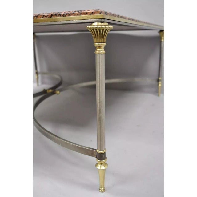 Neoclassical Late 20th Century Italian Neoclassical Maison Jansen Style Steel & Brass Marble Top Coffee Table For Sale - Image 3 of 12