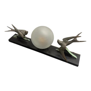 1930s Art Deco Marble, Soft Metal and Glass Italian Table Lamp For Sale