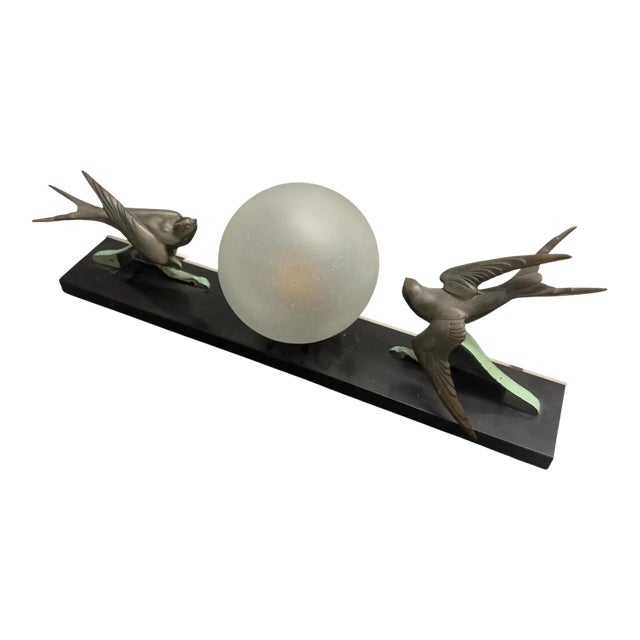 1930s Art Deco Marble, Soft Metal and Glass Italian Table Lamp For Sale