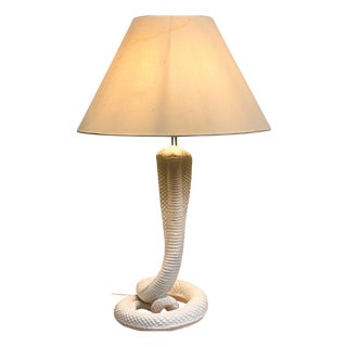 Vintage White Ceramic Cobra Table Lamp attributed to Tommaso Barbi, 1970s For Sale