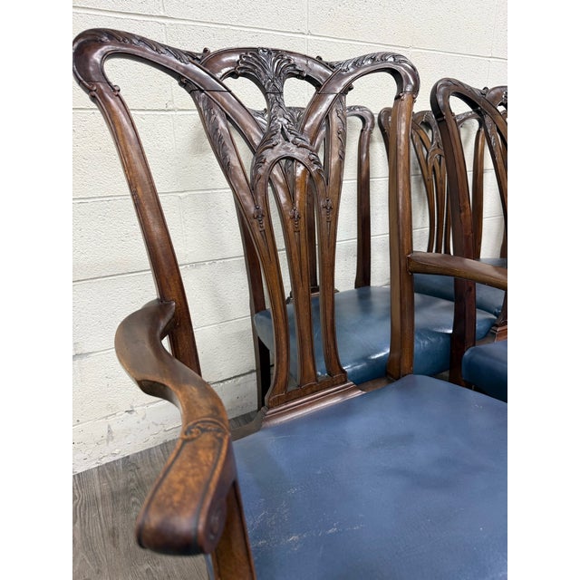 Vintage English Chippendale Style Carved Mahogany Dining Chairs - Set of 8 For Sale - Image 11 of 12
