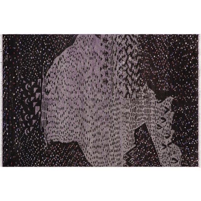 Black Eclectic Black/Gray High Low Wool & Silk Rug - 5'6'' X 8'4'' For Sale - Image 8 of 9