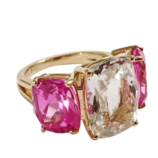 Christina Addison Elegant Green Amethyst and Iolite Ring With Gold Rope Twist Border For Sale - Image 10 of 12