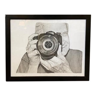 Charcoal Drawing - the Photographer - Signed and Framed For Sale