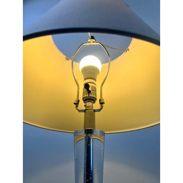 Modern Glass Column Table Lamp With Chrome Base and White Shade For Sale - Image 11 of 14