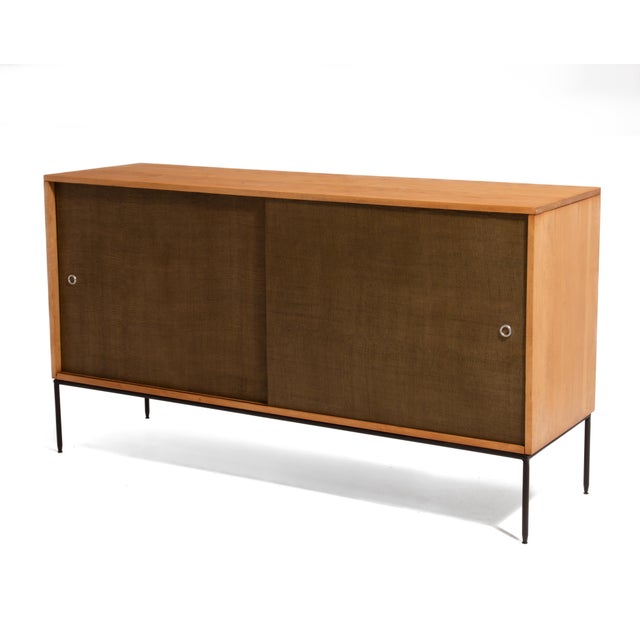 Paul McCobb Winchendon Furniture Planner Group Grasscloth Iron Base Credenza Unmarked Mid Century For Sale - Image 10 of 18
