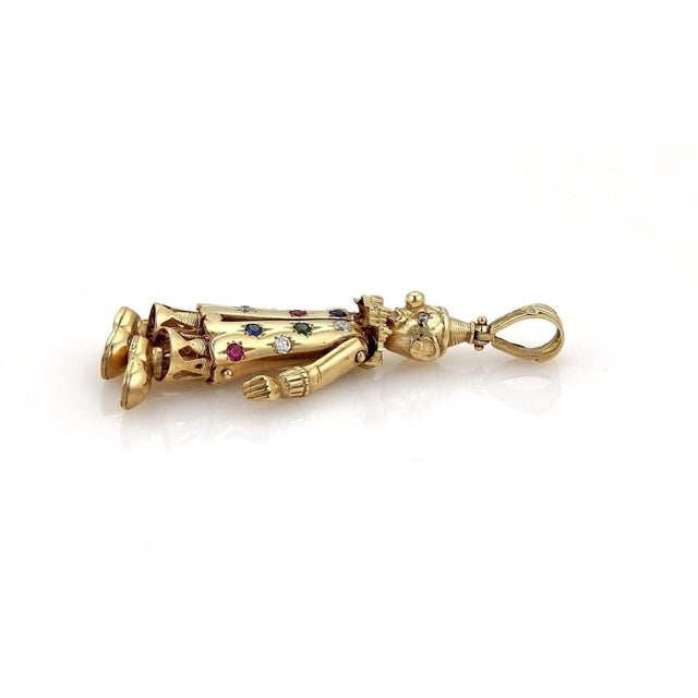 Contemporary Mid 20th Century Diamond & Gems 9k Yellow Gold Animated Large Clown Charm Pendant For Sale - Image 3 of 6