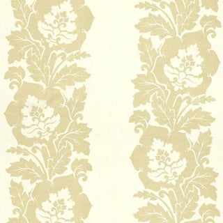 Schumacher Margate Damask Print Fabric in Linen For Sale