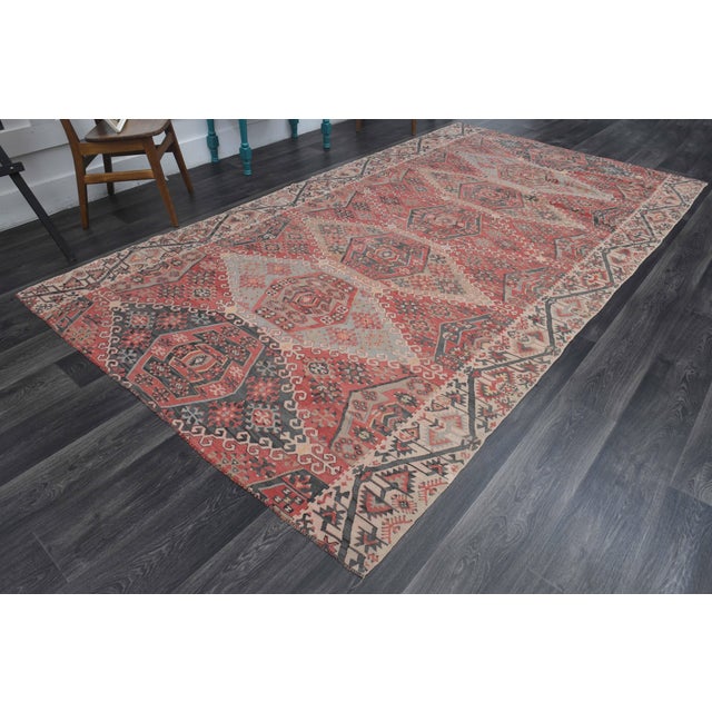 1970s Vintage Handmade Wool Cotton Red Area Rug For Sale - Image 4 of 11