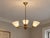 Swedish Mid-Century Modern, Chandelier or Pendant Light, Three-Light Pendant Light, Brass, Wood, Glass, Sweden, 1950s A...