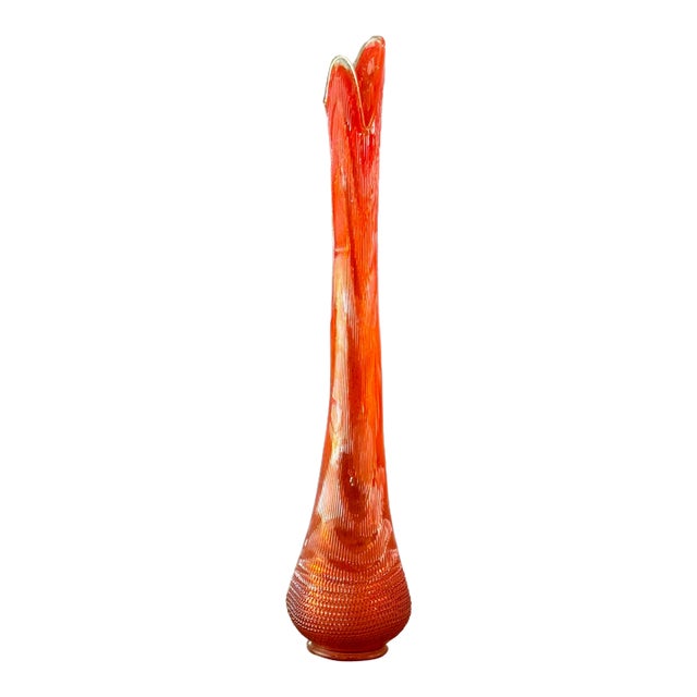 Vintage Le Smith Nubby Butt Orange Amberina Swung Vase - 39”Tall For Sale