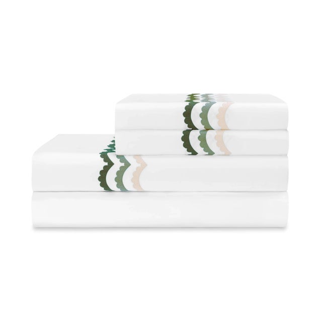 Hamburg House Celerie Kemble + Hamburg House Green Scallop Cal. King Sheet Set - 4 Pieces For Sale - Image 4 of 4