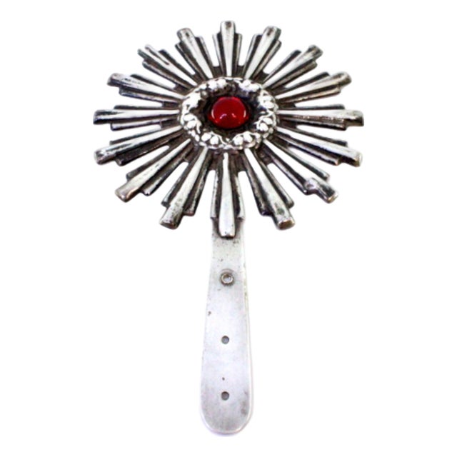 Silver Embossed Splendor with Fake Red Cabochon Stone For Sale