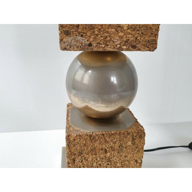 1970s Vintage Cork Cube and Steel Ball Table Lamp, 1970s For Sale - Image 5 of 9