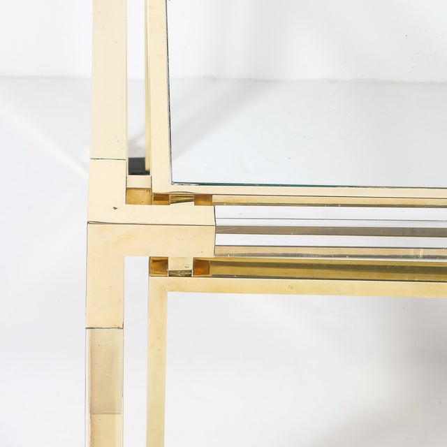 Metal Mid-Century Rectilinear Brass & Lucite Glass Top Cocktail Table by Maison Jansen For Sale - Image 7 of 13