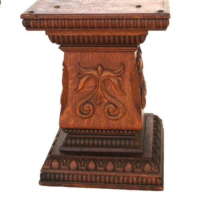 Pair of Antique RJ Horner attr. Foliate Carved Oak Sculpture Pedestals with Retractable Handles C1900 Measures- 19.5"H x...