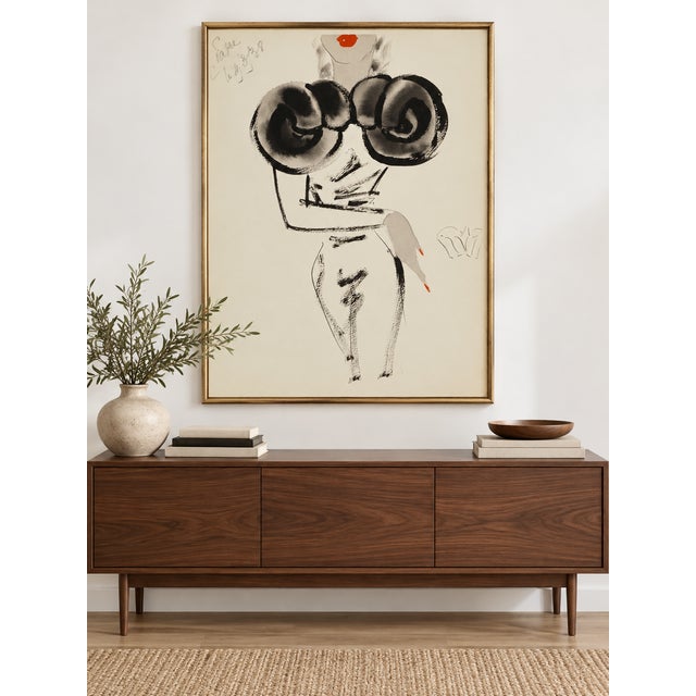Art Deco Vintage French Fashion Art Print – Sculptural Fur Shoulder Illustration, 24" X 32" For Sale - Image 3 of 9
