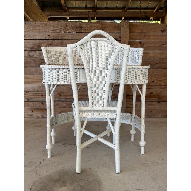Antique early 20th century American wicker and loom vanity desk with matching chair, showcasing classic hand-woven...