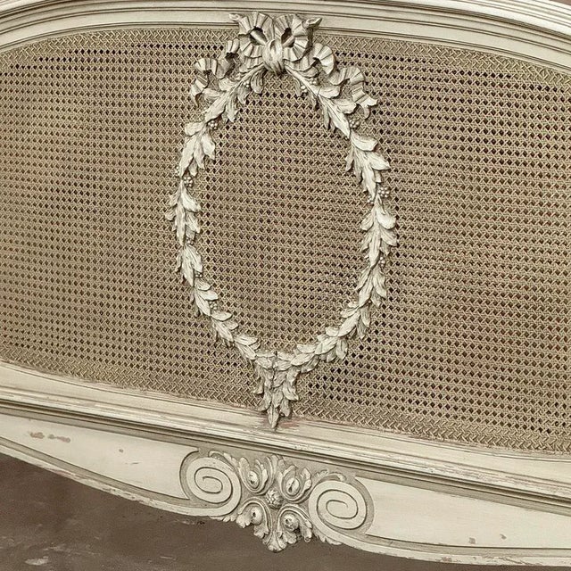 Ecru 19th Century French Louis XVI Painted Queen Bed With Caning For Sale - Image 8 of 18