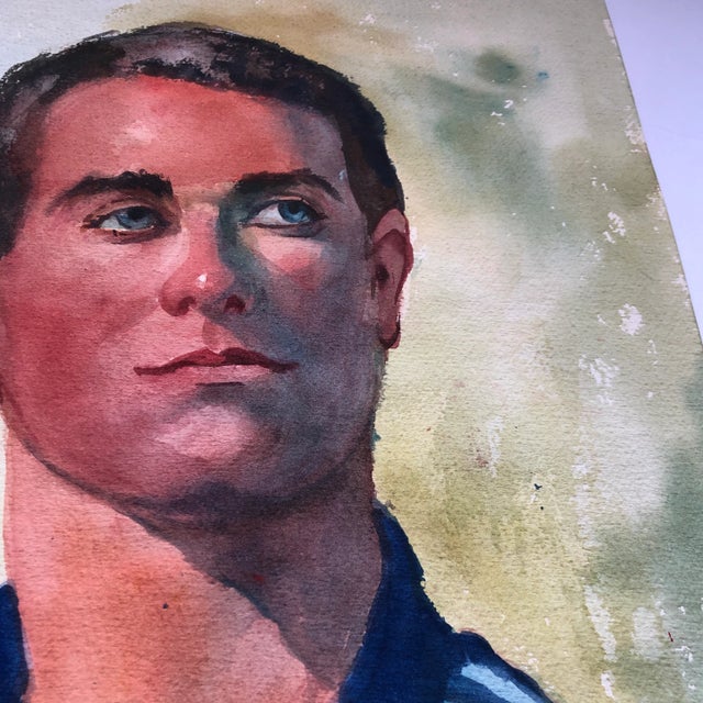 Original Vintage Young Male Watercolor Portrait Painting 1970’s For Sale - Image 4 of 6