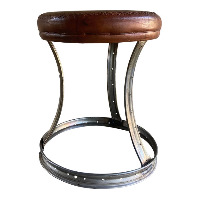 Industrial Leather and Steel Stool For Sale