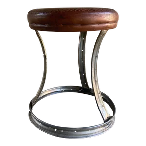 Industrial Leather and Steel Stool