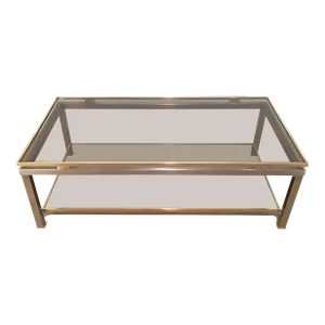1970s Brushed Steel and Brass Coffee Table by Guy Lefèvre for Maison Jansen
