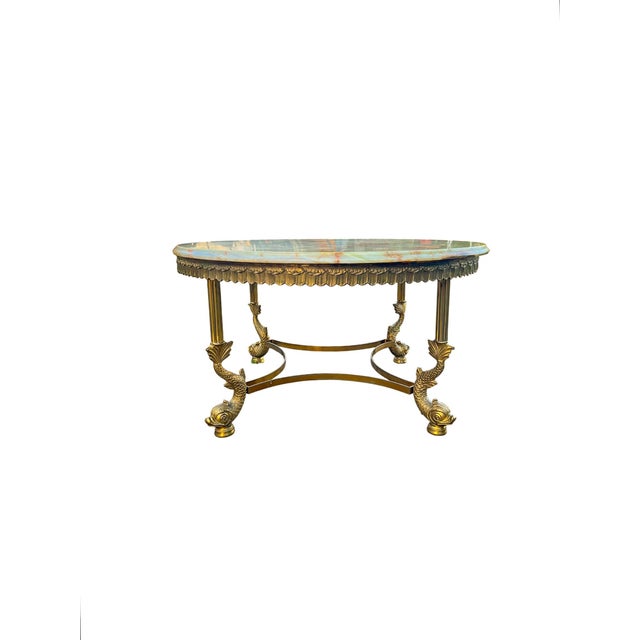 Round Brass and Onyx Marble Koi Fish Coffee Table, 1970s For Sale - Image 9 of 9
