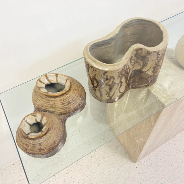 Mid-Century Modern Mid-Century Handmade Two Piece Pottery Urn For Sale - Image 3 of 9