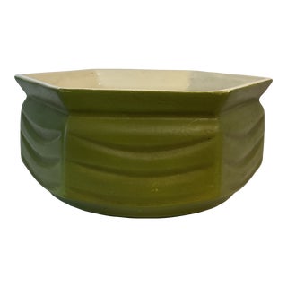Vintage Arts & Crafts U-S-A Pottery Planter, Olive Green, Six-Sided. For Sale
