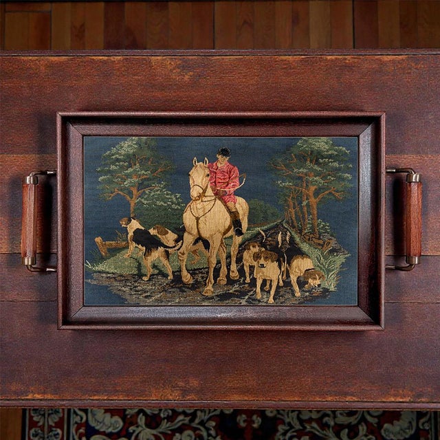 Not Yet Made - Made To Order Fox Hunt Tapestry Wood and Glass Tray, Antique Style For Sale - Image 5 of 5