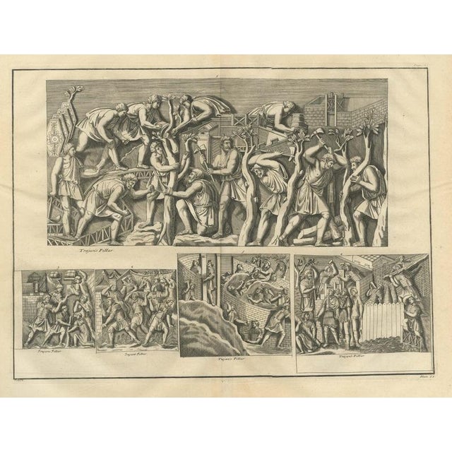 Copper Bernard de Montfaucon, Roman Legionaries Clearing Woodland and Raising Walls, Trajan's Column, 1722, Engraving For Sale - Image 8 of 8